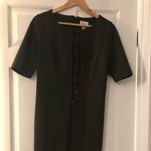 Not worn short sleeve green, professional knee length dress